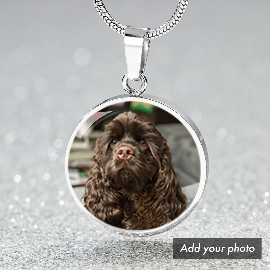 Customized Circle Photo Necklace "Best Dog Mom"
