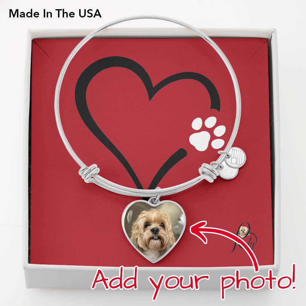 Customized dog Photo Heart Bangle Bracelet