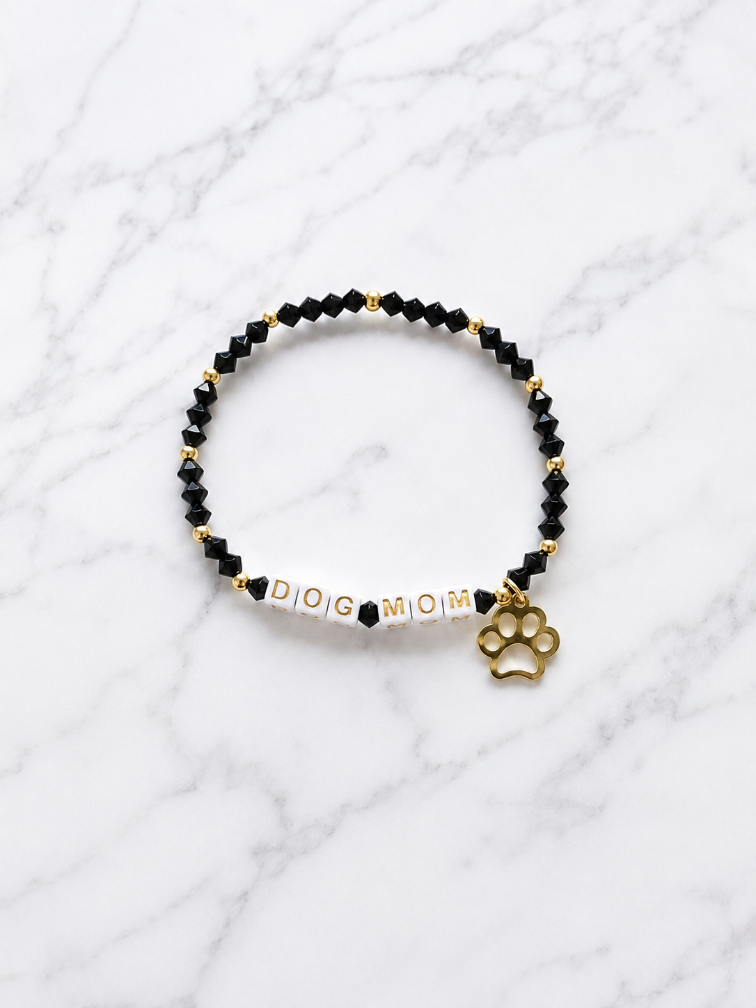 Black and Gold Dog Mom Beaded Bracelet