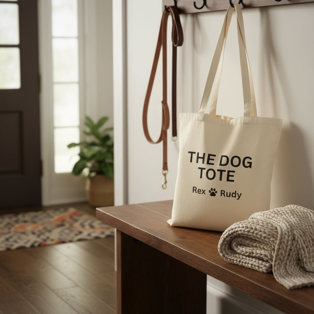 Custom Dog Tote Canvas Bag — "The Dog Tote" Personalized Paw Print Tote