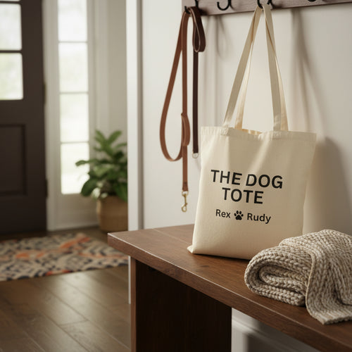 Custom Dog Tote Canvas Bag — "The Dog Tote" Personalized Paw Print Tote