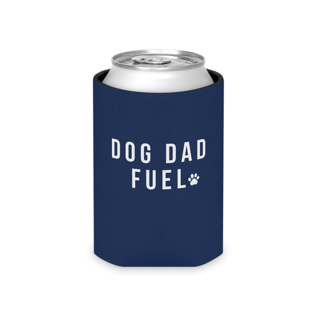 Dog Dad Fuel Can Cooler — Navy Can Koozie with Paw Print