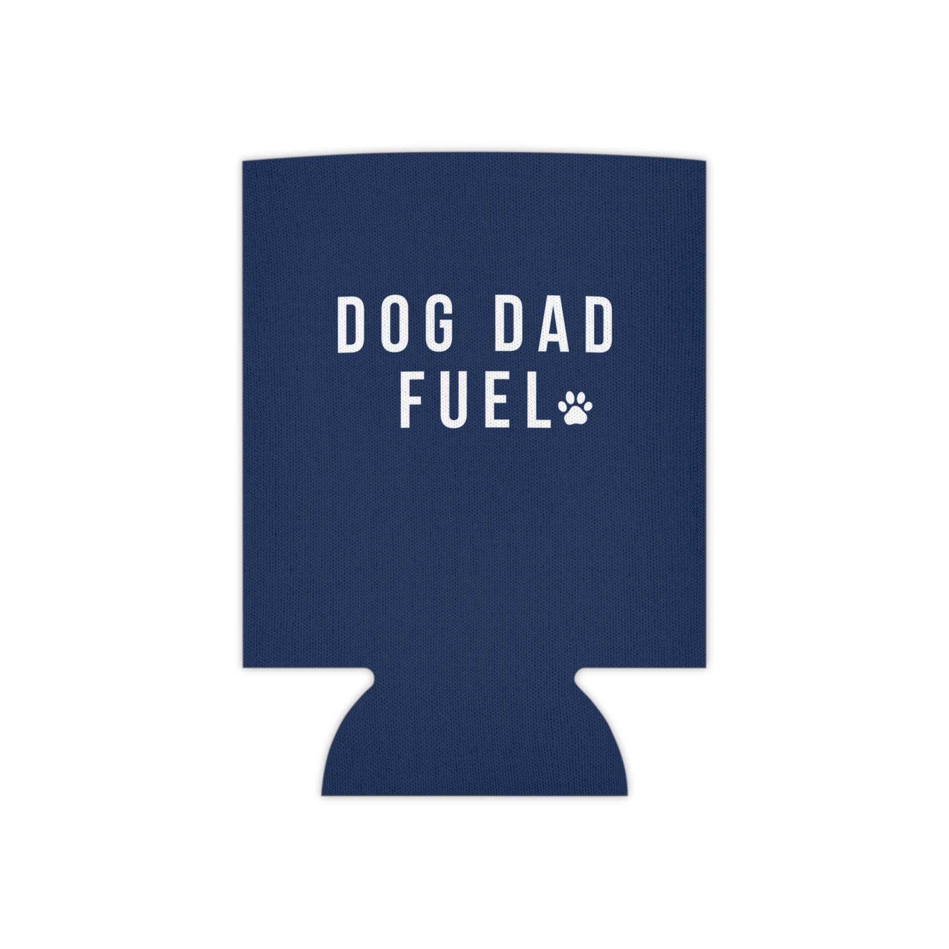 Dog Dad Fuel Can Cooler — Navy Can Koozie with Paw Print
