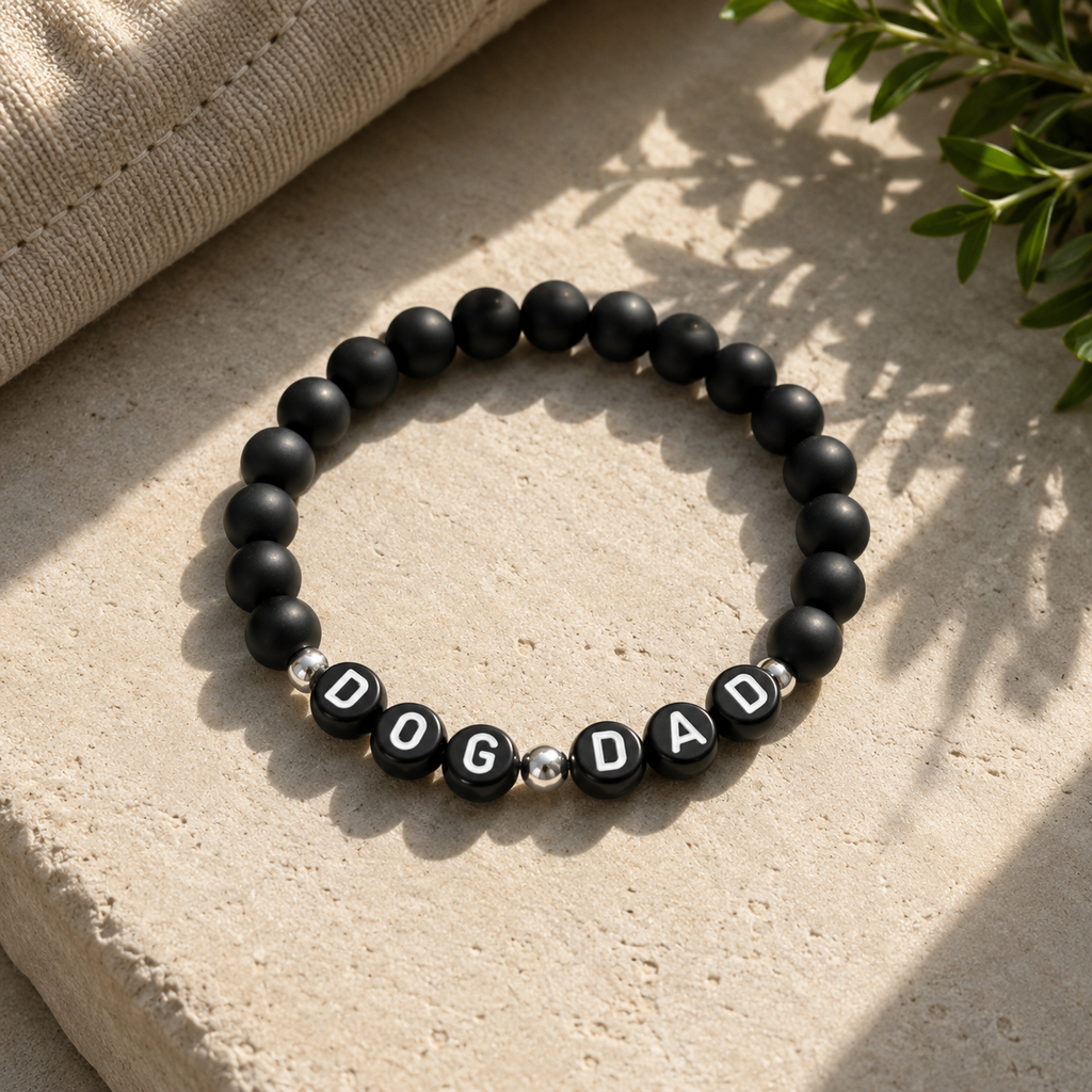 Dog Dad Black beaded bracelet