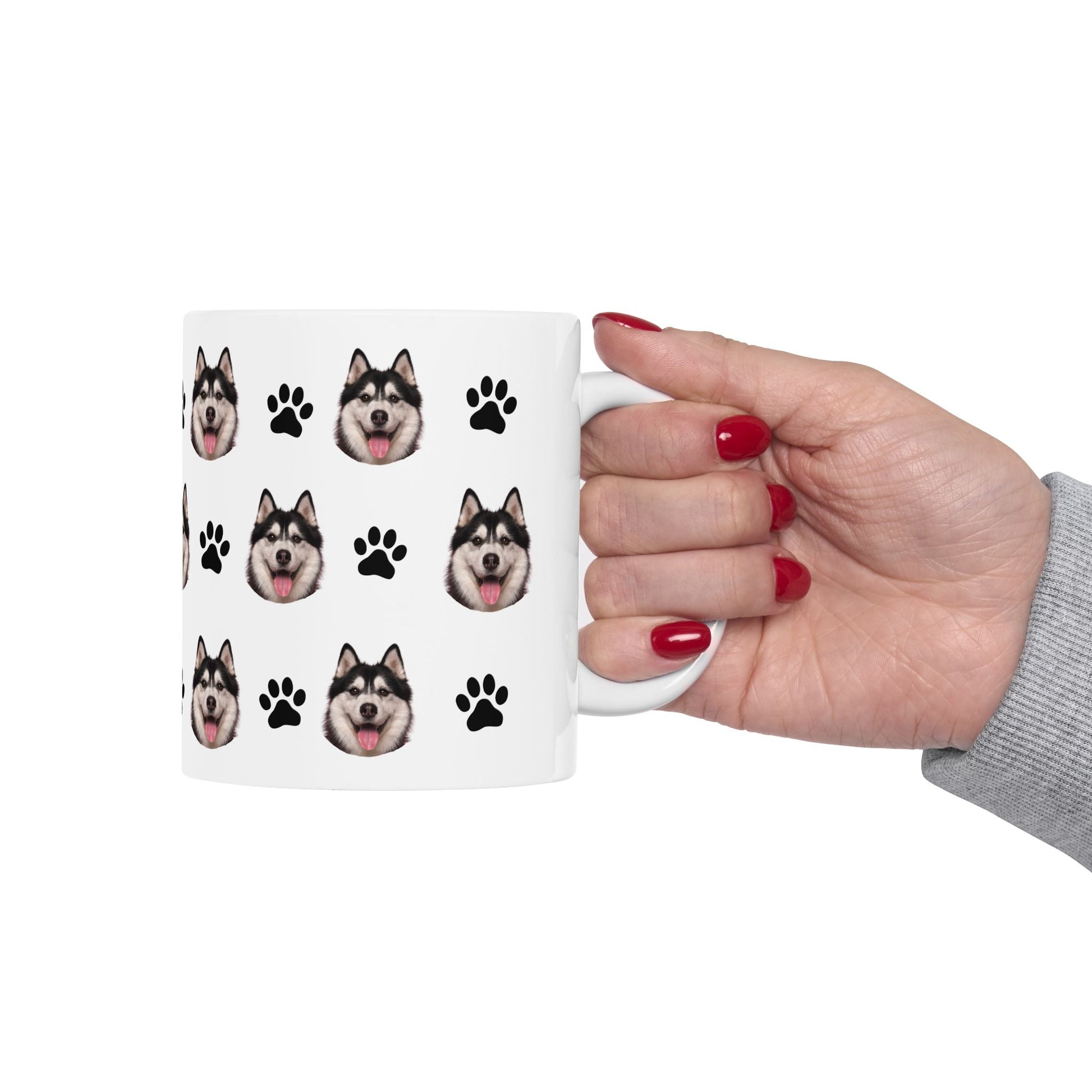 Custom dog breed Ceramic Mug - Cute Dog Face & Paw Print Design for Pet Lovers