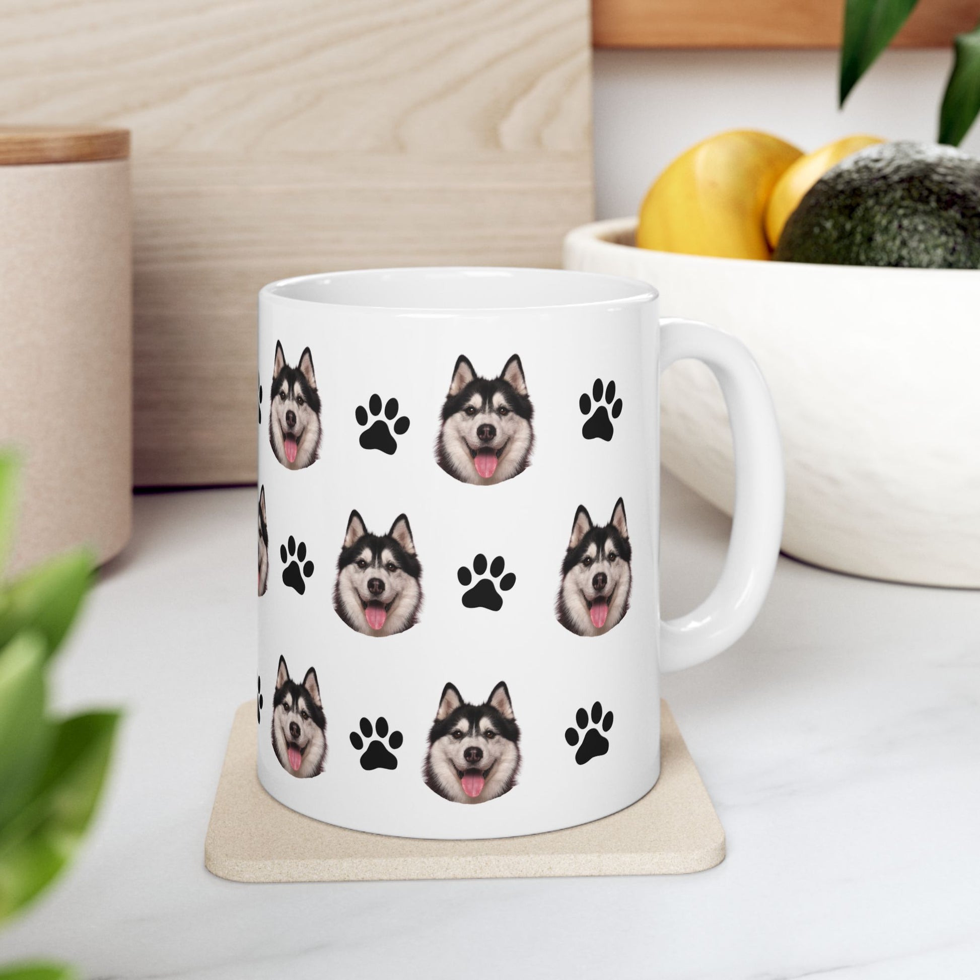 Custom dog breed Ceramic Mug - Cute Dog Face & Paw Print Design for Pet Lovers