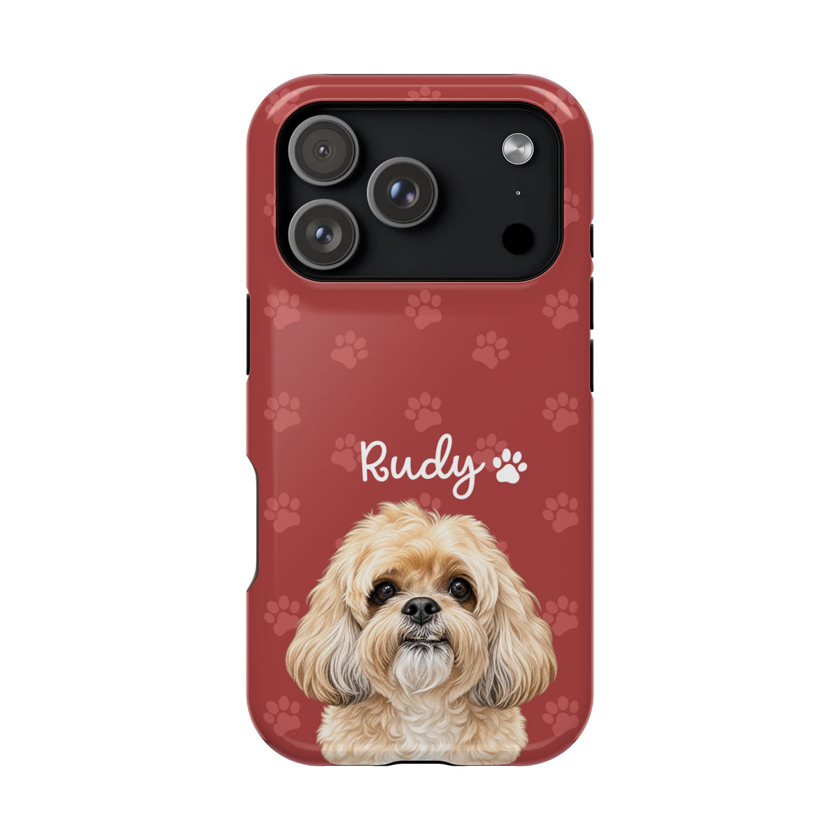 Personalized Dog Photo Phone Case — 'Rudy' Paw-Print Magnetic Impact-Resistant Case