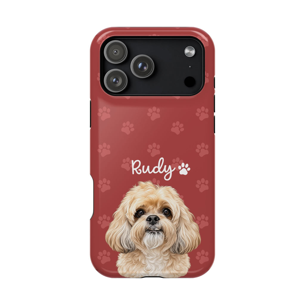 Personalized Dog Photo Phone Case — 'Rudy' Paw-Print Magnetic Impact-Resistant Case