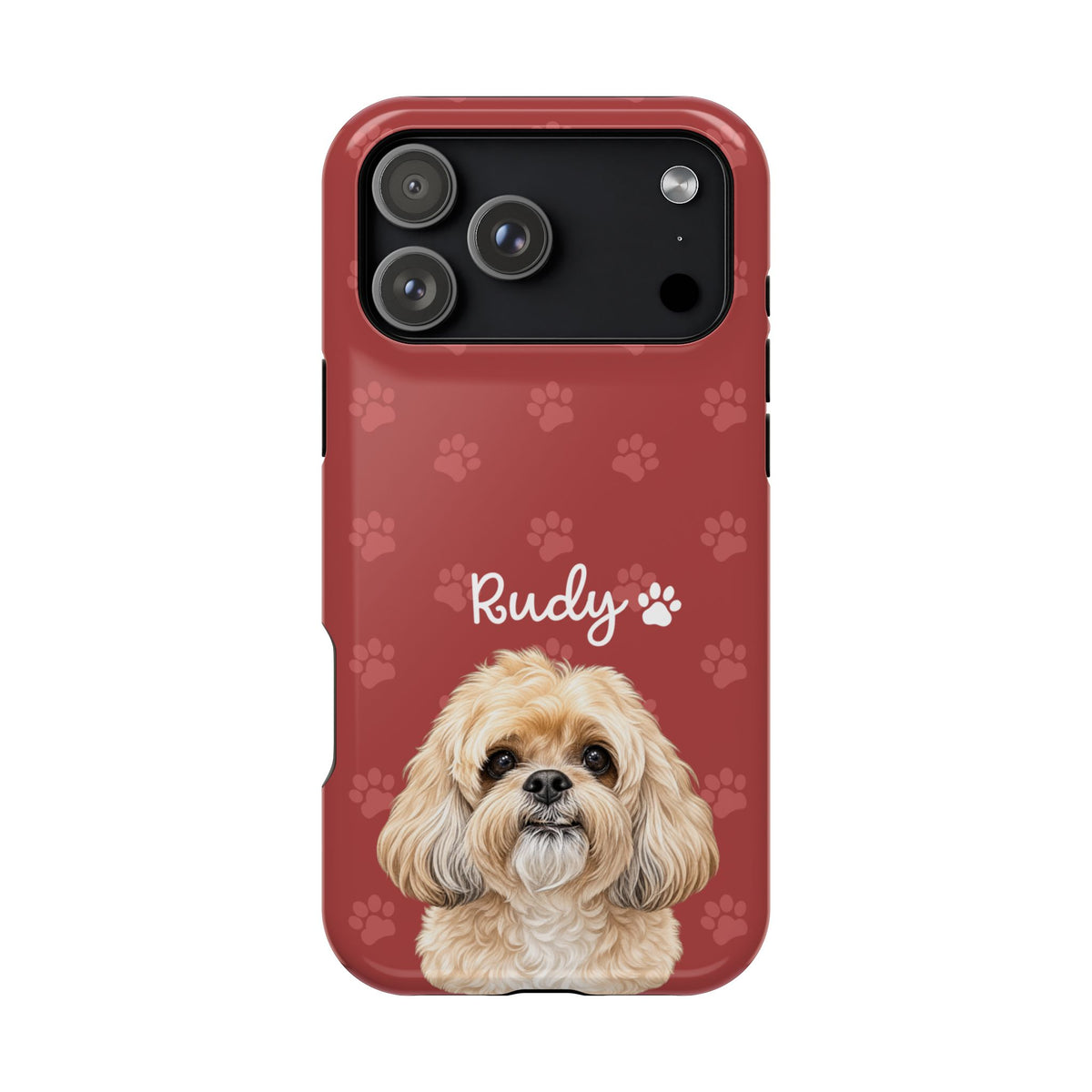 Personalized Dog Photo Phone Case — 'Rudy' Paw-Print Magnetic Impact-Resistant Case