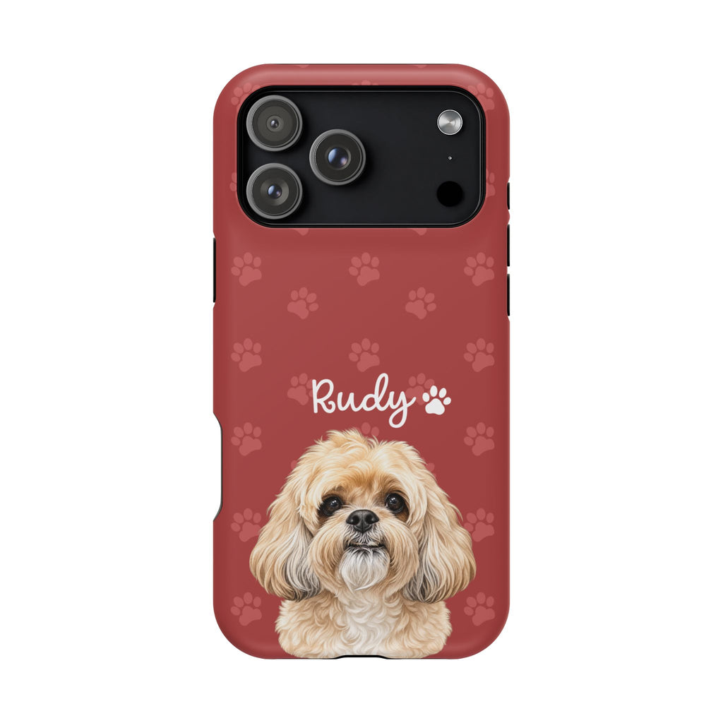 Personalized Dog Photo Phone Case — 'Rudy' Paw-Print Magnetic Impact-Resistant Case