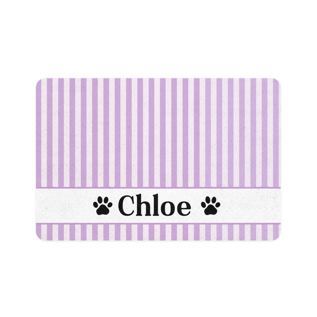 Personalized Purple Stripe Pet Food Mat – Custom Name Paw Print Placemat (12x18)