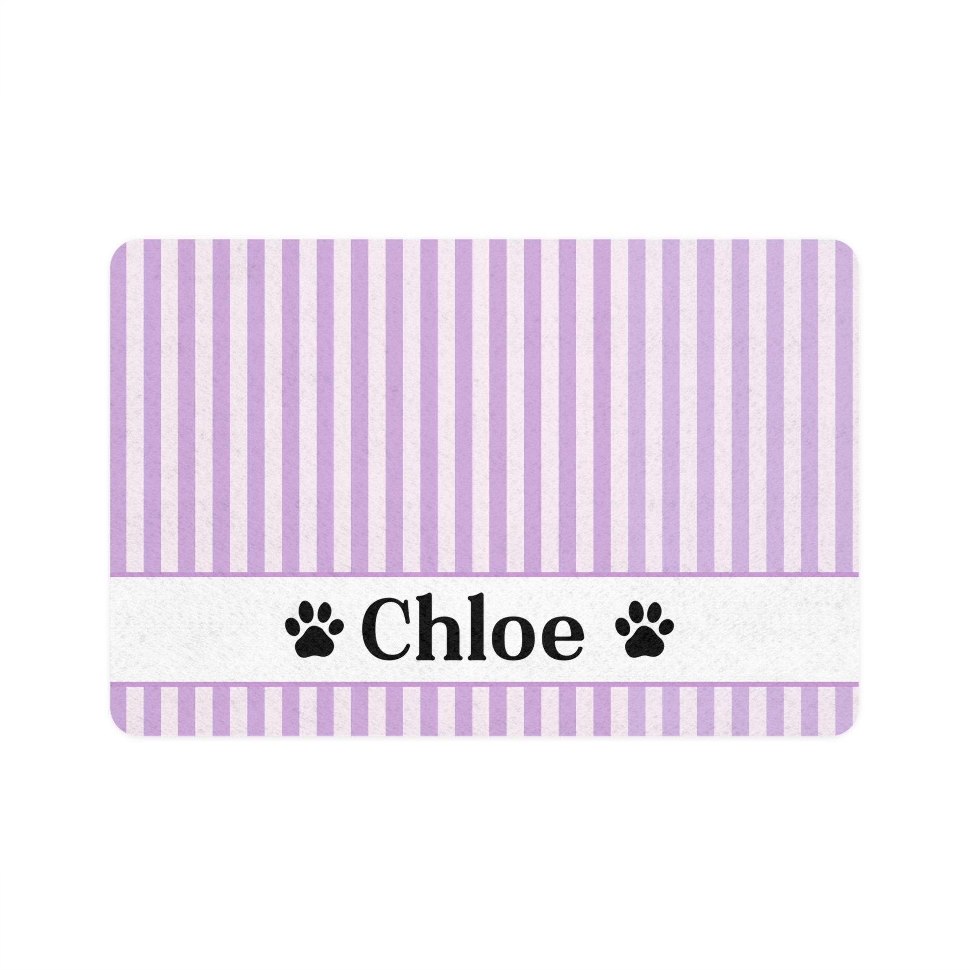 Personalized Purple Stripe Pet Food Mat – Custom Name Paw Print Placemat (12x18)
