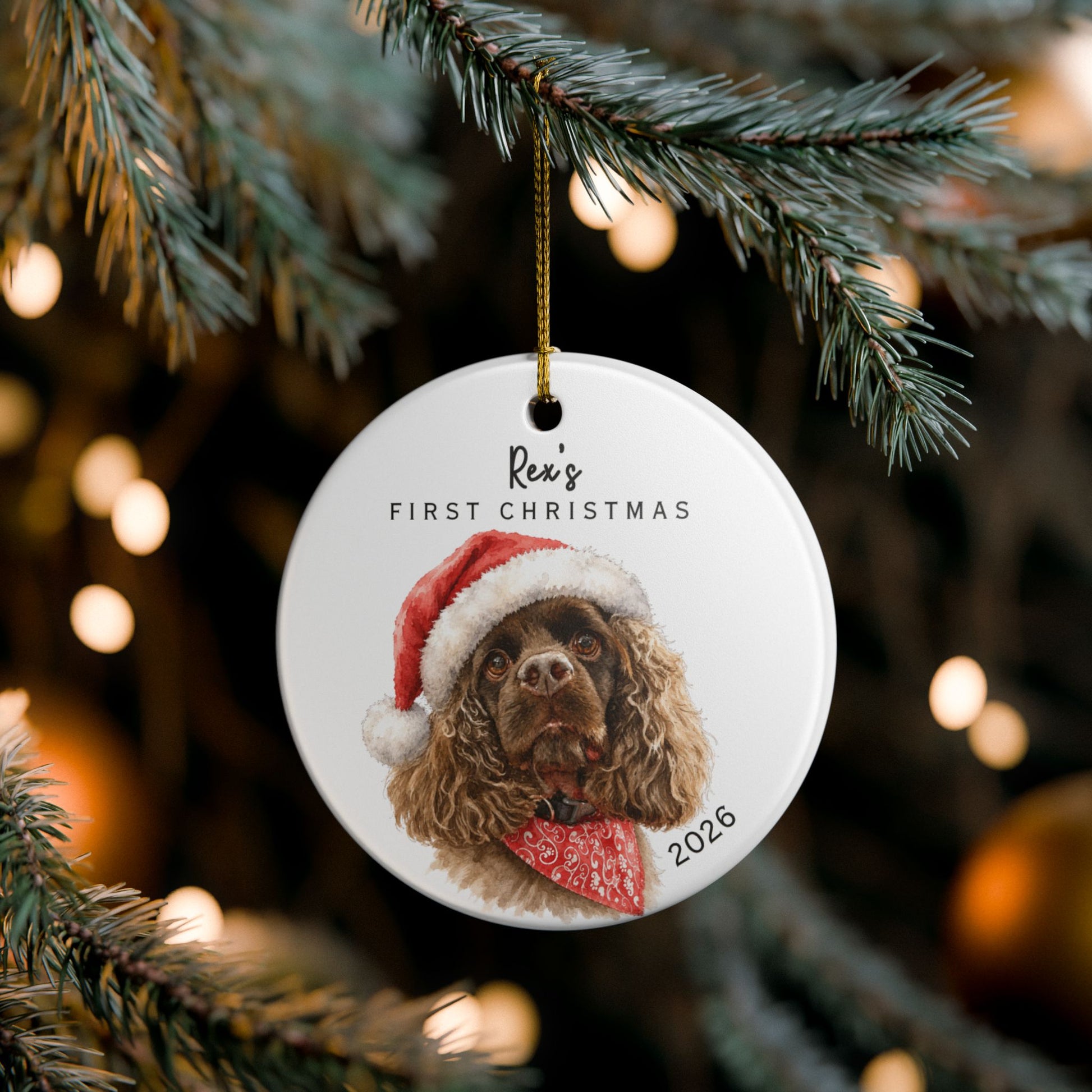 Personalized Pet Ornament — "Rex's First Christmas 2026" Ceramic Holiday Decoration