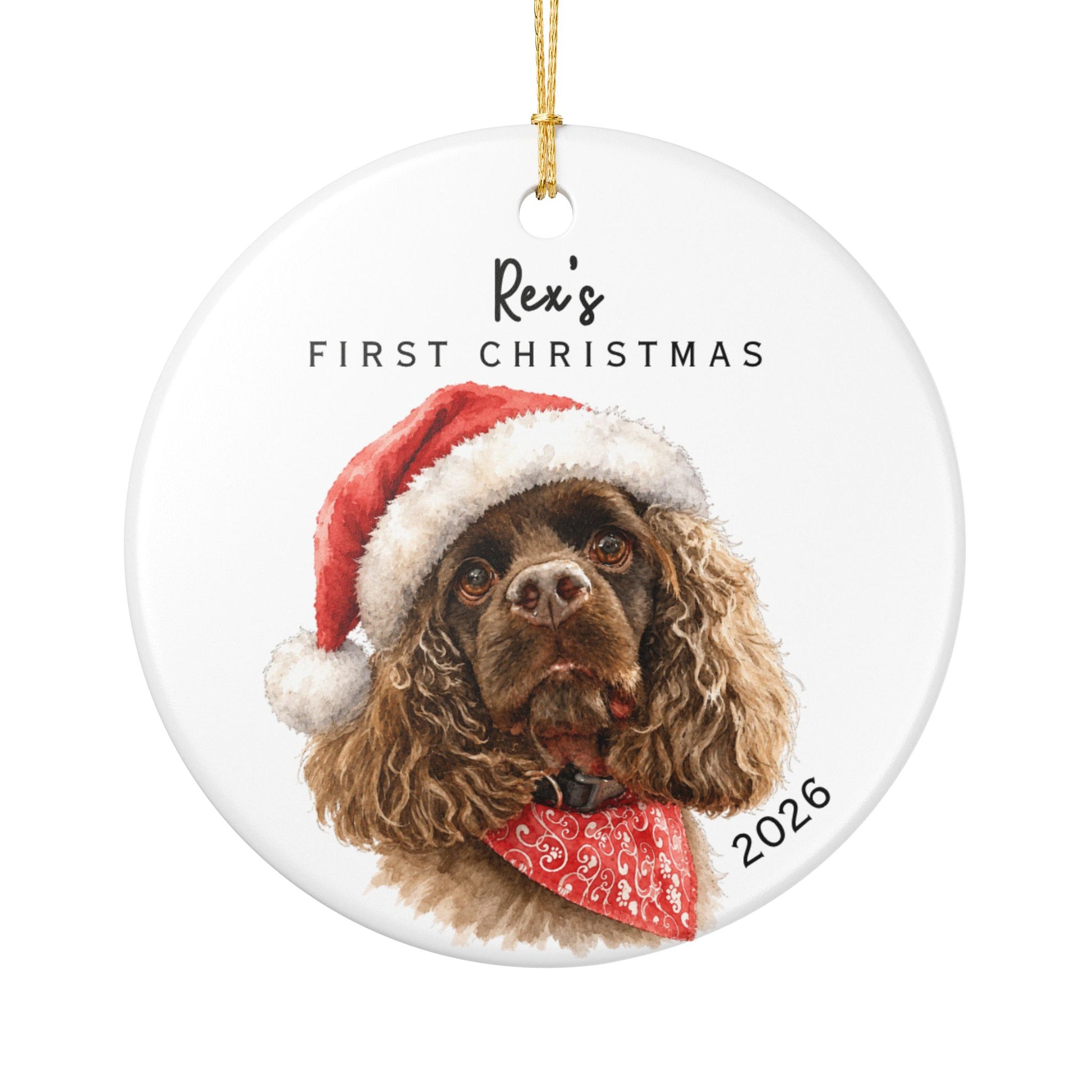 Personalized Pet Ornament — "Rex's First Christmas 2026" Ceramic Holiday Decoration