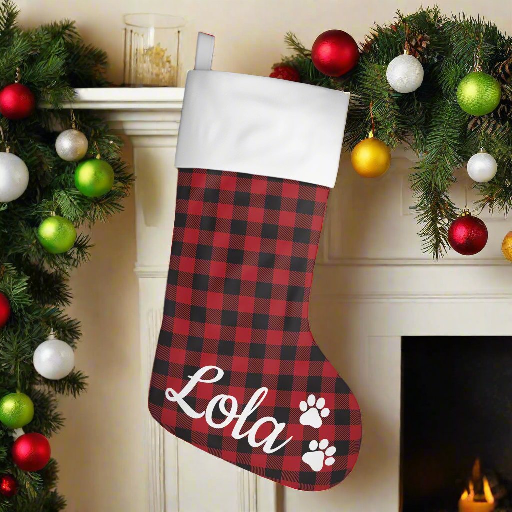 Plaid Red Custom Christmas Dog Stocking