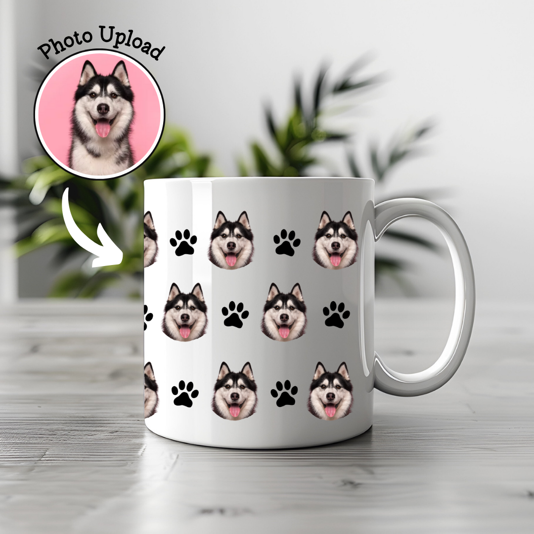 Custom dog breed Ceramic Mug - Cute Dog Face & Paw Print Design for Pet Lovers