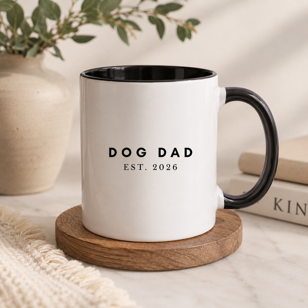 Personalized Dog Name Coffee Mug — Minimal Puppy Outline "Duke" Accent Mug