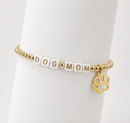 Gold Dog Mom Beaded Bracelet
