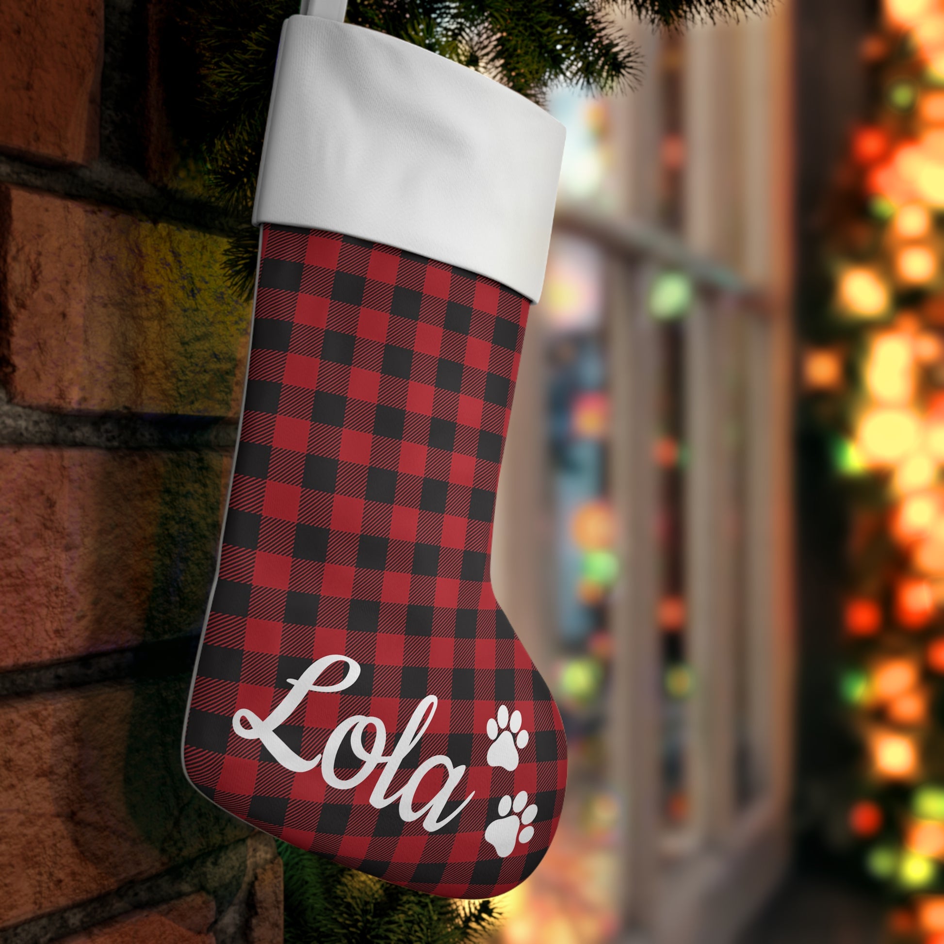 Plaid Red Custom Christmas Dog Stocking