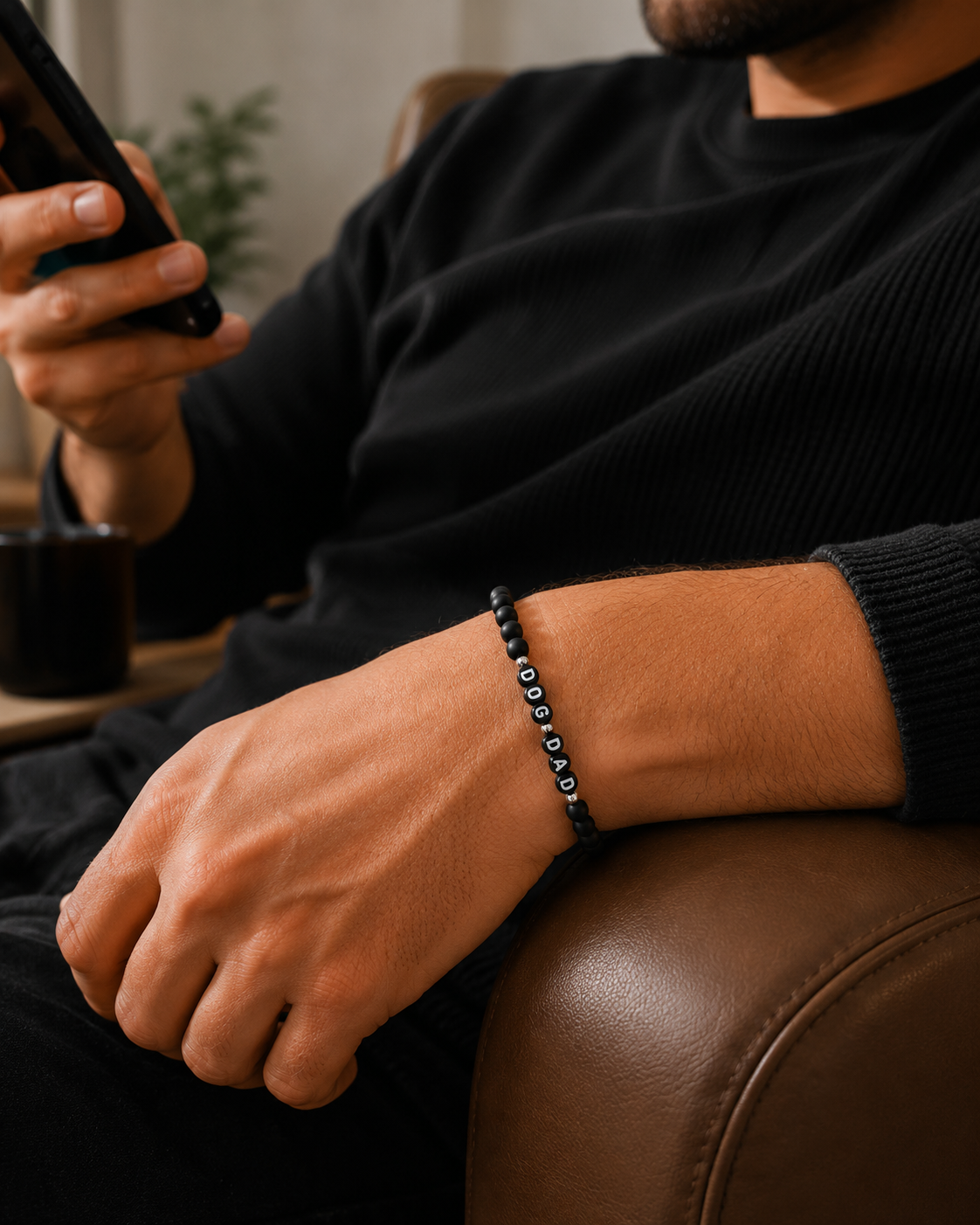 Dog Dad Black beaded bracelet