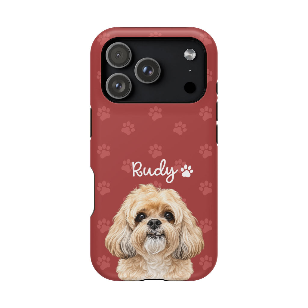 Personalized Dog Photo Phone Case — 'Rudy' Paw-Print Magnetic Impact-Resistant Case