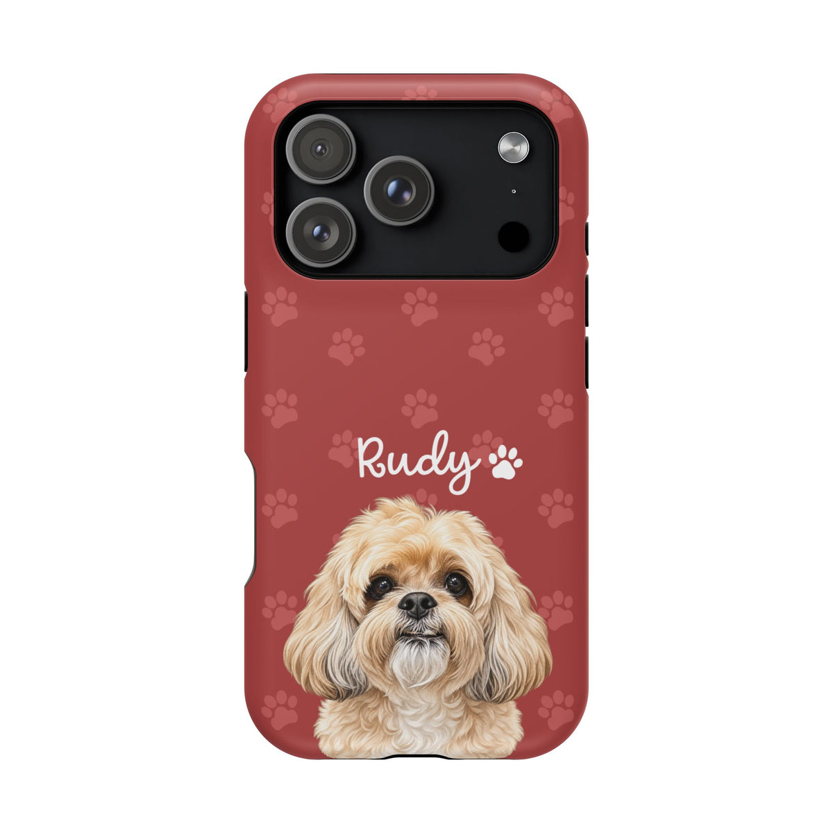 Personalized Dog Photo Phone Case — 'Rudy' Paw-Print Magnetic Impact-Resistant Case