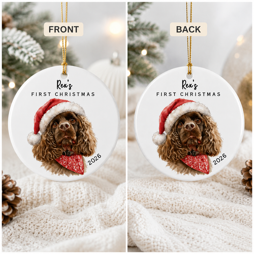 Personalized Pet Ornament — "Rex's First Christmas 2026" Ceramic Holiday Decoration