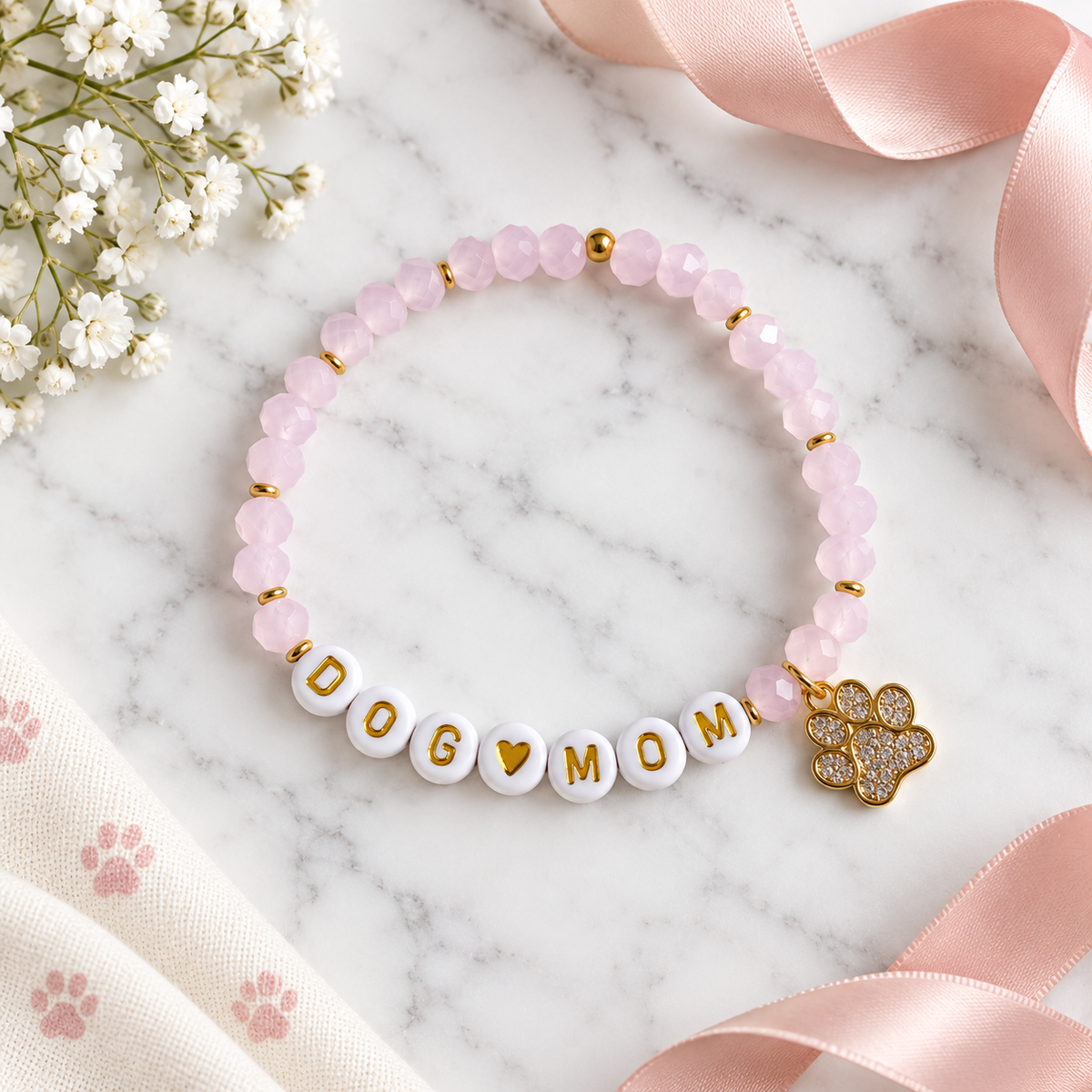 Personalized dog mom beaded bracelet