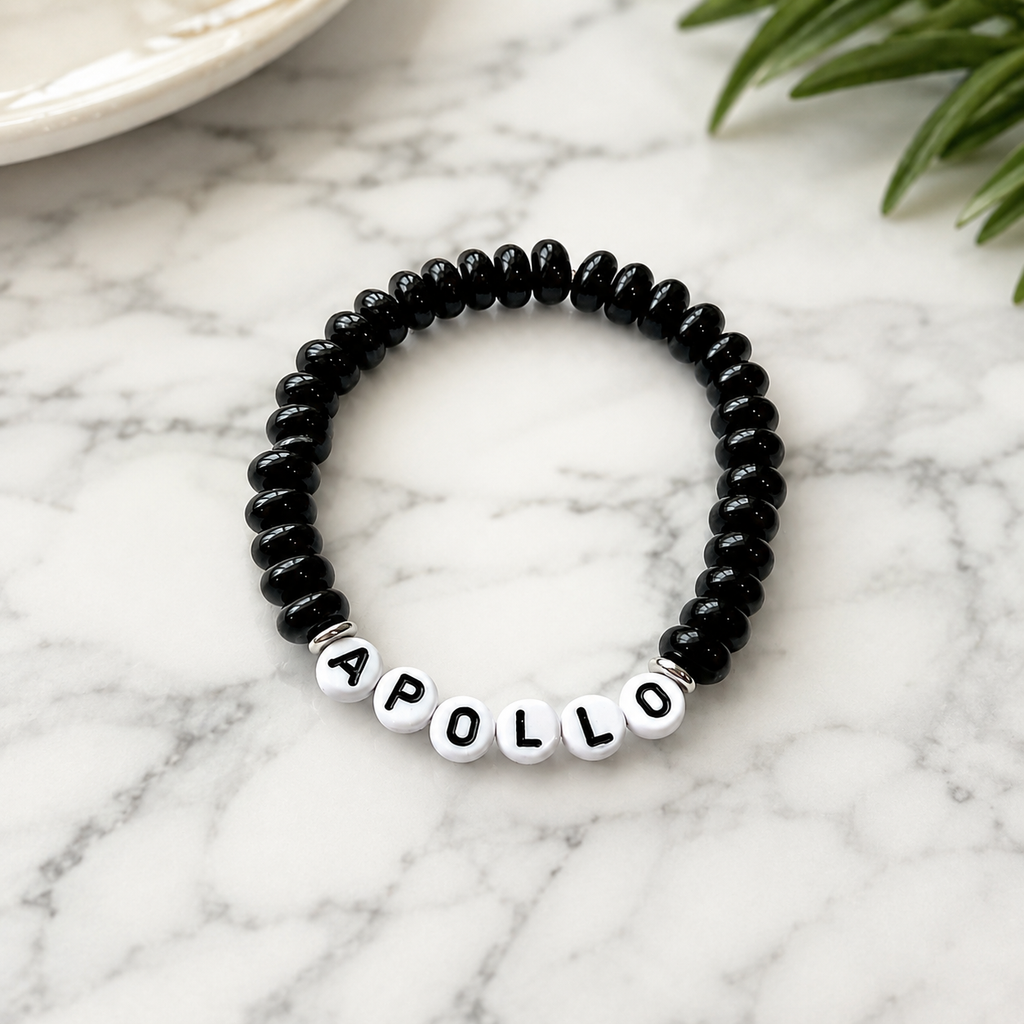 Custom Dog Name Black beaded bracelet