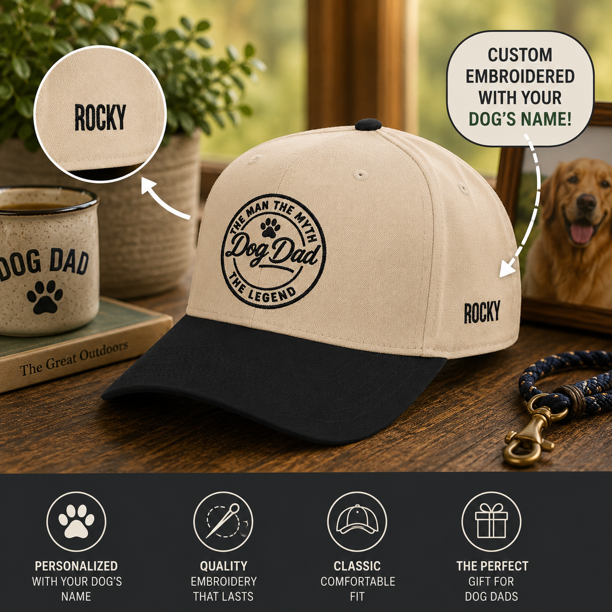 Dog Dad Baseball Cap — "The Man, The Myth, The Legend" Embroidered Hat