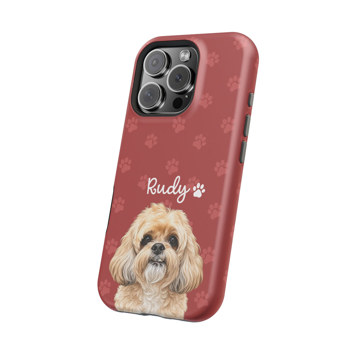 Personalized Dog Photo Phone Case — 'Rudy' Paw-Print Magnetic Impact-Resistant Case