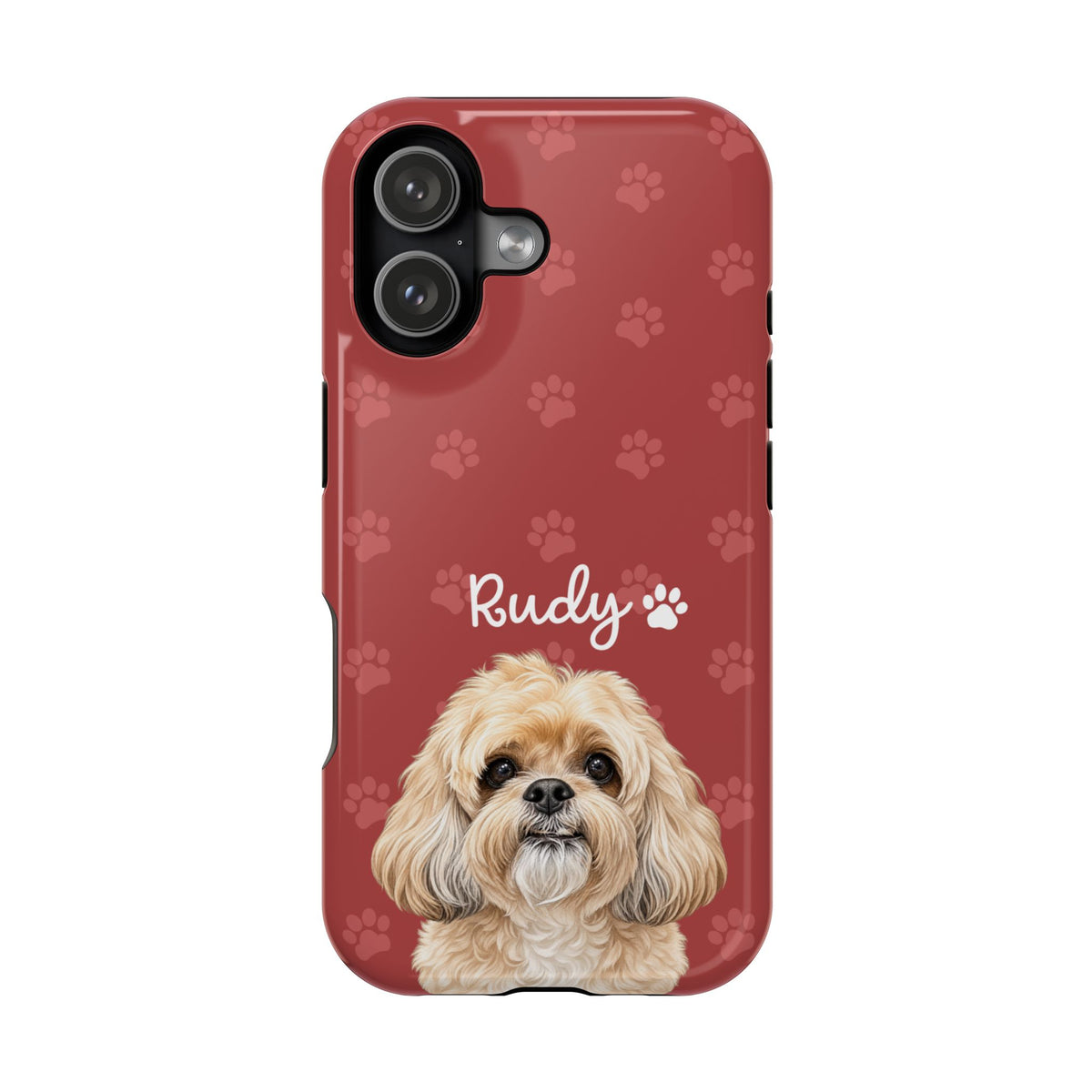 Personalized Dog Photo Phone Case — 'Rudy' Paw-Print Magnetic Impact-Resistant Case