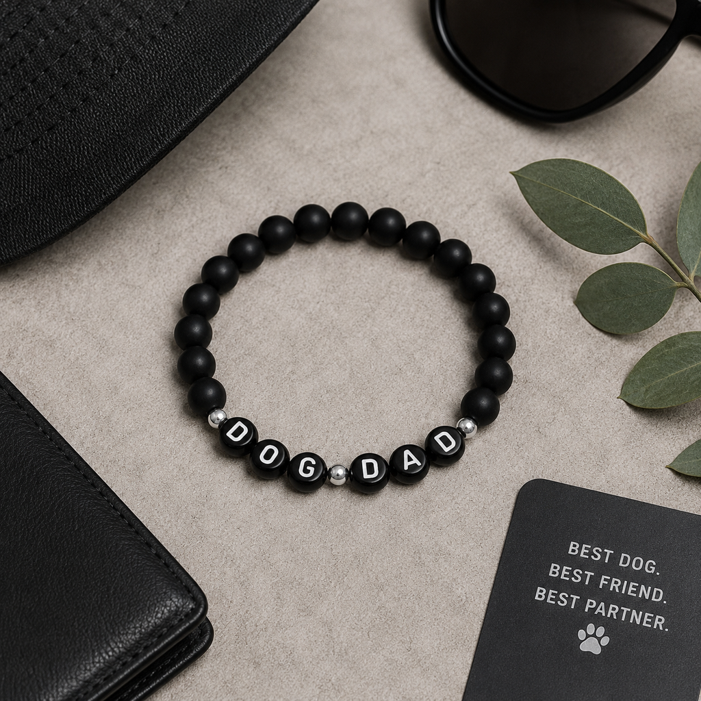Dog Dad Black beaded bracelet