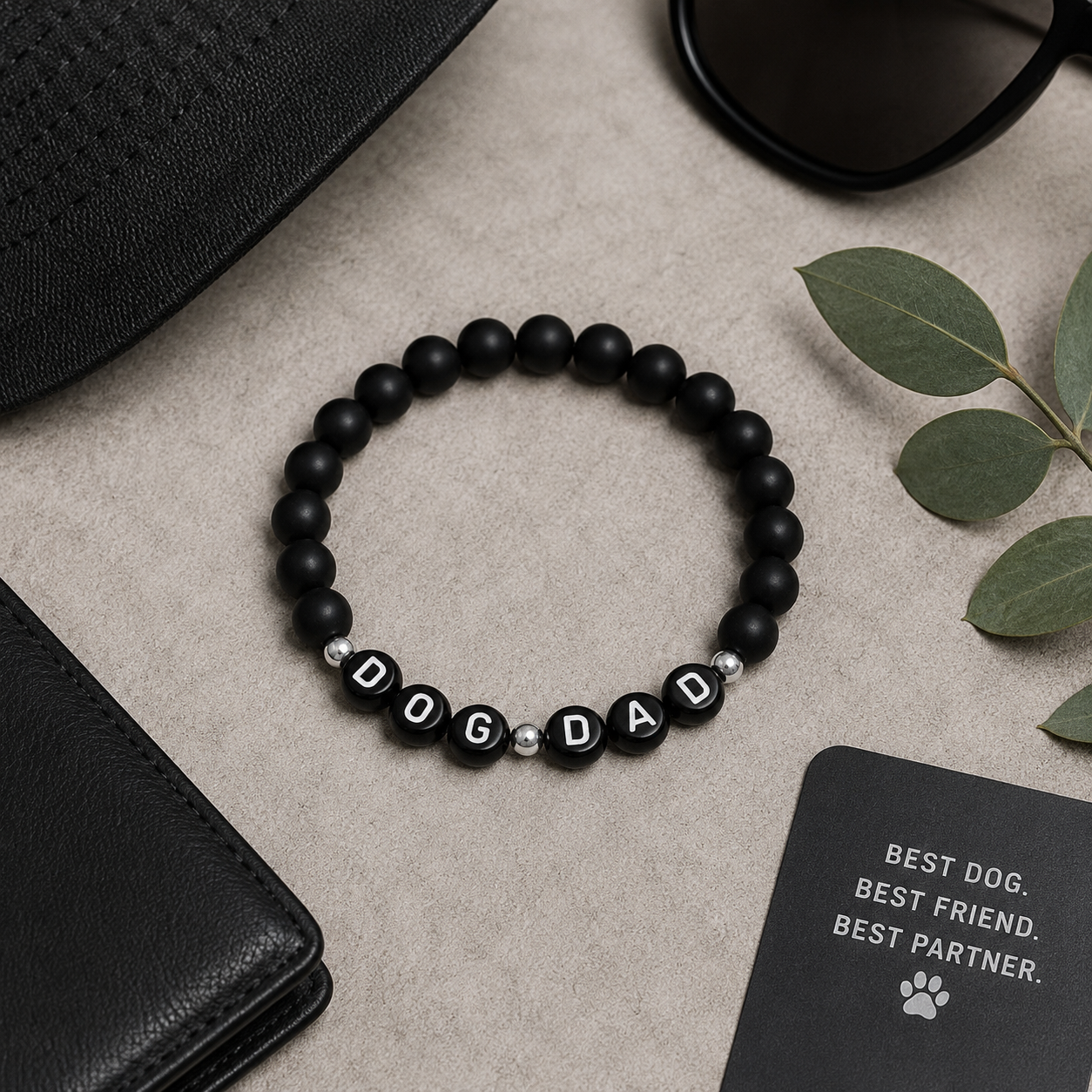 Dog Dad Black beaded bracelet