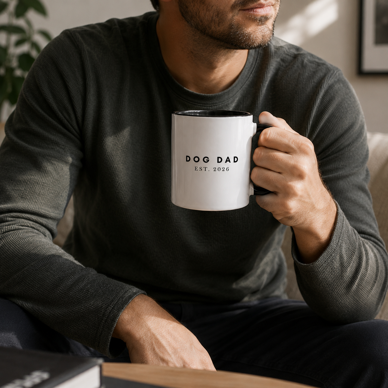 Personalized Dog Name Coffee Mug — Minimal Puppy Outline "Duke" Accent Mug