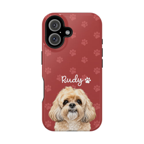Personalized Dog Photo Phone Case — 'Rudy' Paw-Print Magnetic Impact-Resistant Case