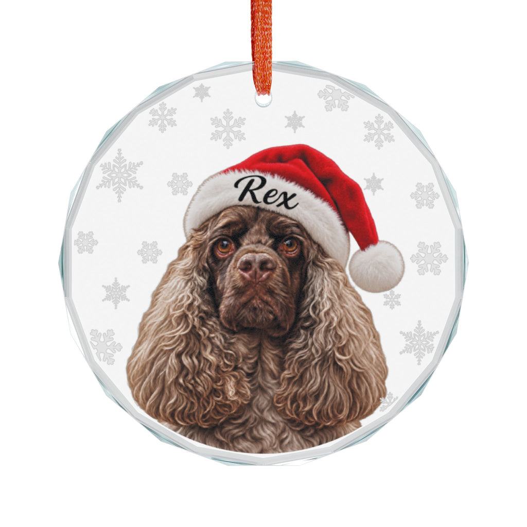 Crystal Dog Ornament — Personalized Santa Hat Cocker Spaniel Heart Glass Decoration