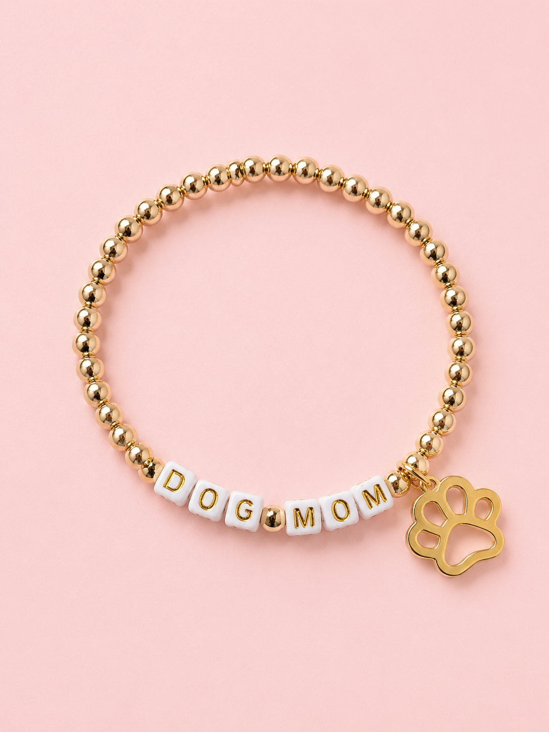 Gold Dog Mom Beaded Bracelet