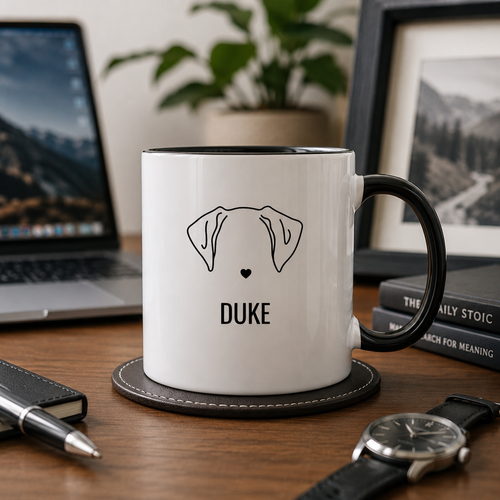 Personalized Dog Name Coffee Mug — Minimal Puppy Outline "Duke" Accent Mug