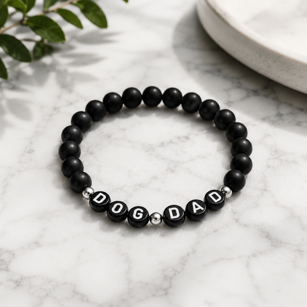 Dog Dad Black beaded bracelet