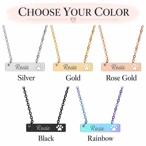 Engraved Paw Bar Necklace — Personalized Pet Name Jewelry