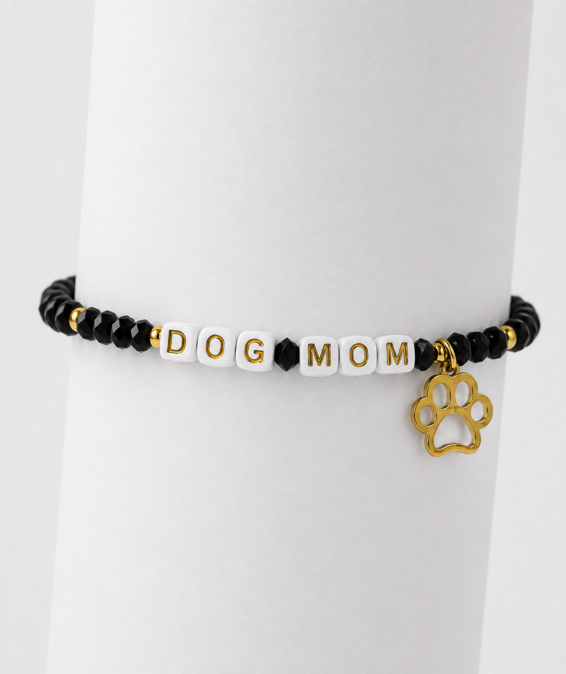 Black and Gold Dog Mom Beaded Bracelet