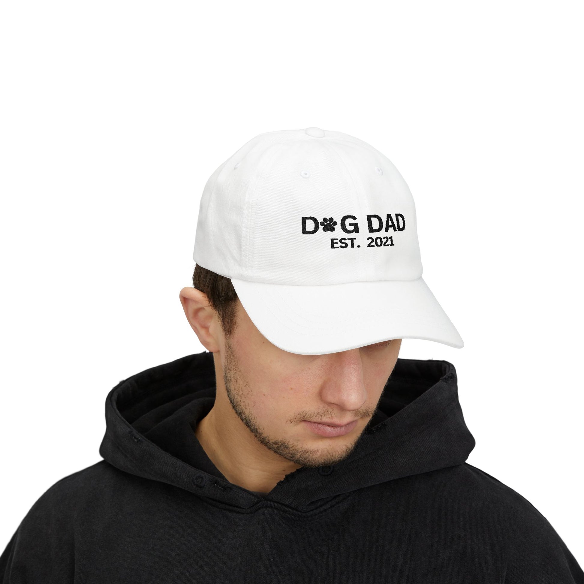Dog Dad Embroidered Classic Cap - White Adjustable Hat for Pet Lovers