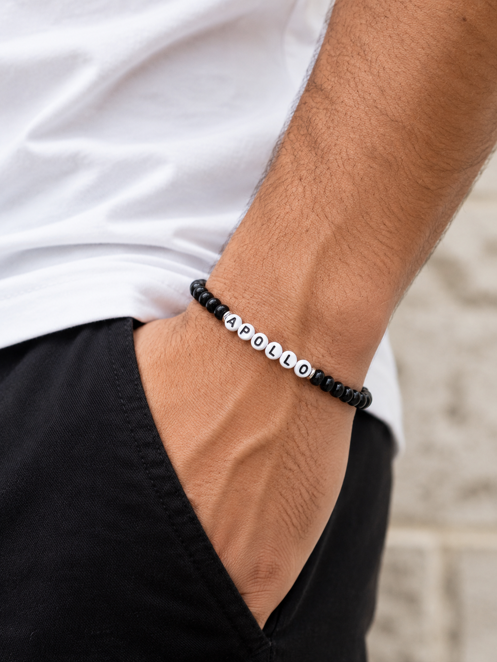 Custom Dog Name Black beaded bracelet