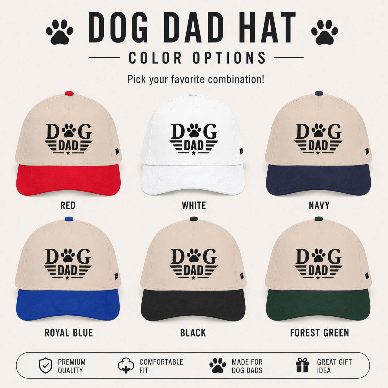 Dog Dad Baseball Cap — Paw Print Vintage Logo Hat for Pet Lovers