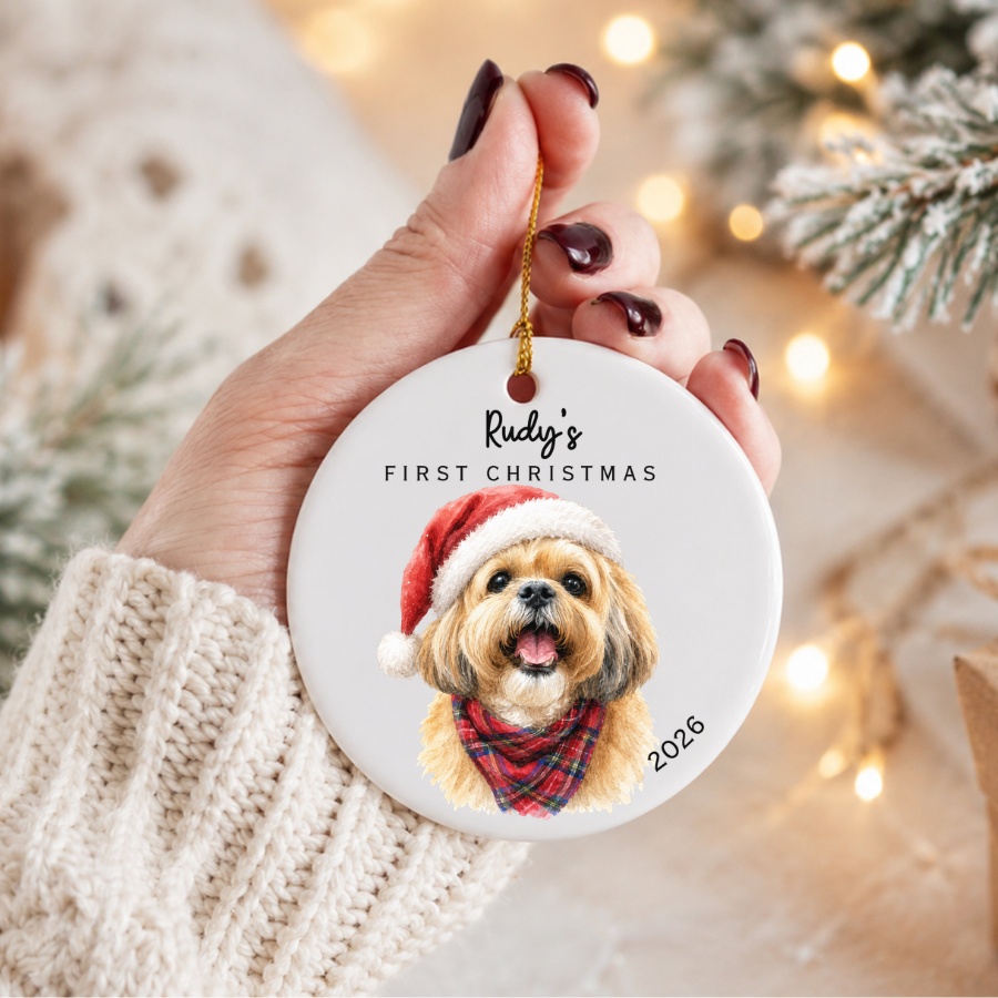 Personalized Pet Ornament — "Rex's First Christmas 2026" Ceramic Holiday Decoration