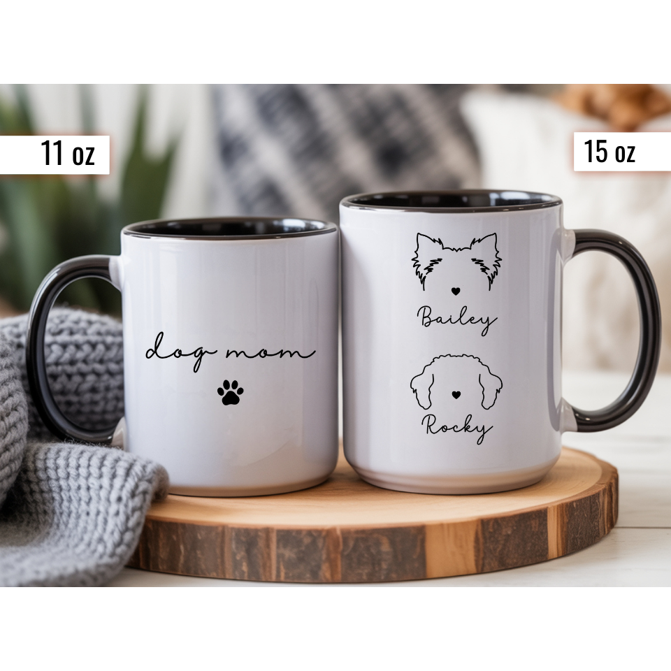 Personalized Dog Ear with Name Coffee Mug – Custom Dog mom Accent Mug (11/15 oz)