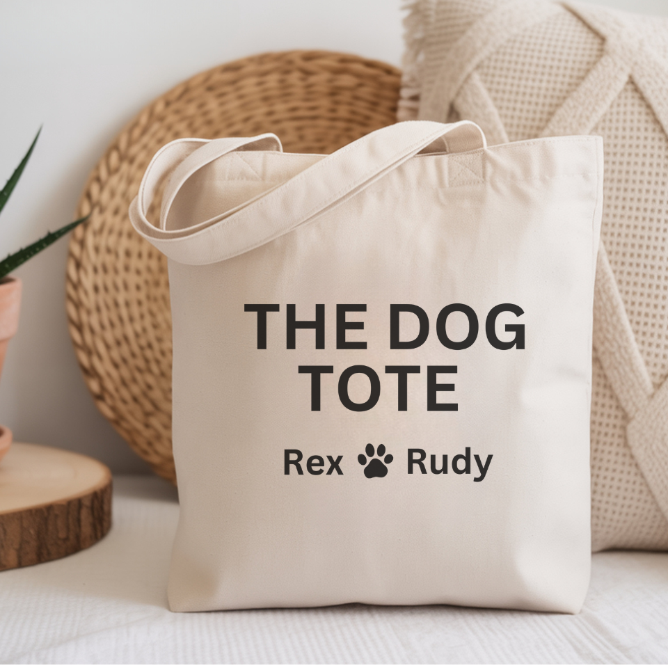Custom Dog Tote Canvas Bag — "The Dog Tote" Personalized Paw Print Tote