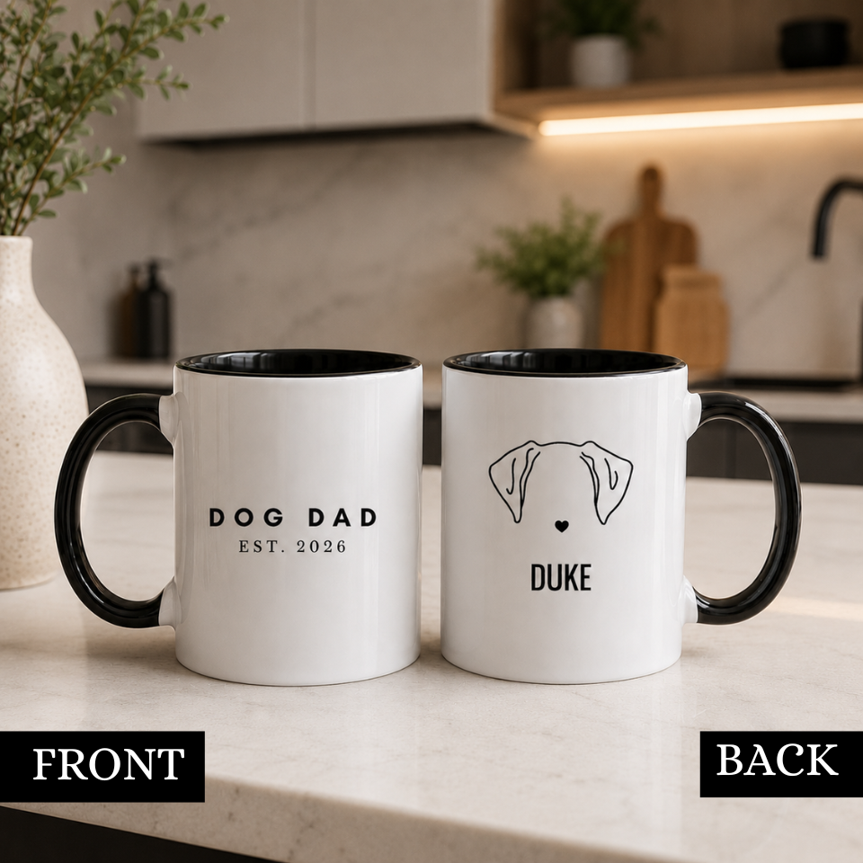Personalized Dog Name Coffee Mug — Minimal Puppy Outline "Duke" Accent Mug