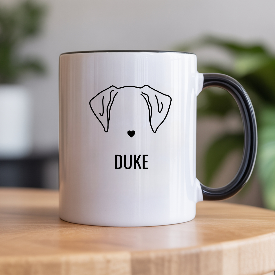 Personalized Dog Name Coffee Mug — Minimal Puppy Outline "Duke" Accent Mug